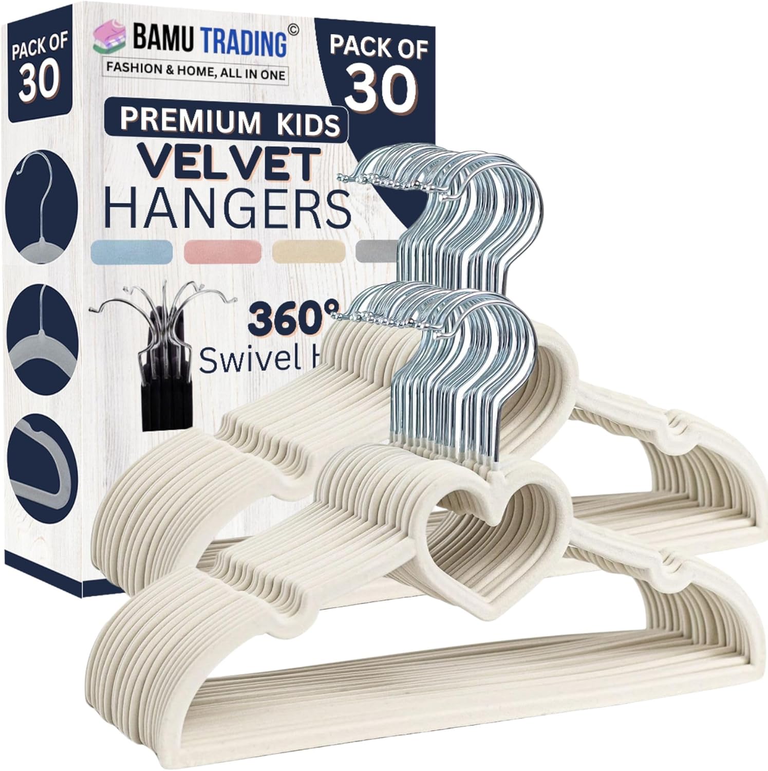 Kids Heart Shaped velvet Hangers (30 Pack)