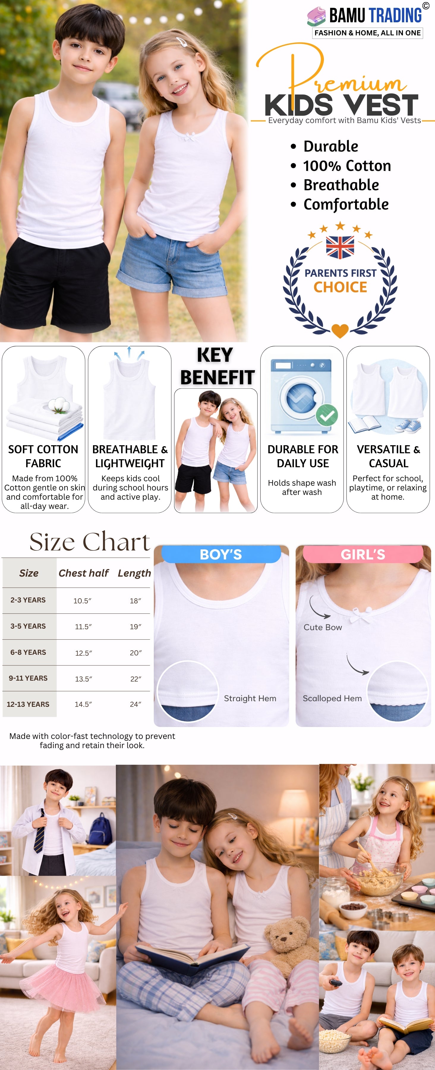 Girls vest 100% Cotton (6 Pack)