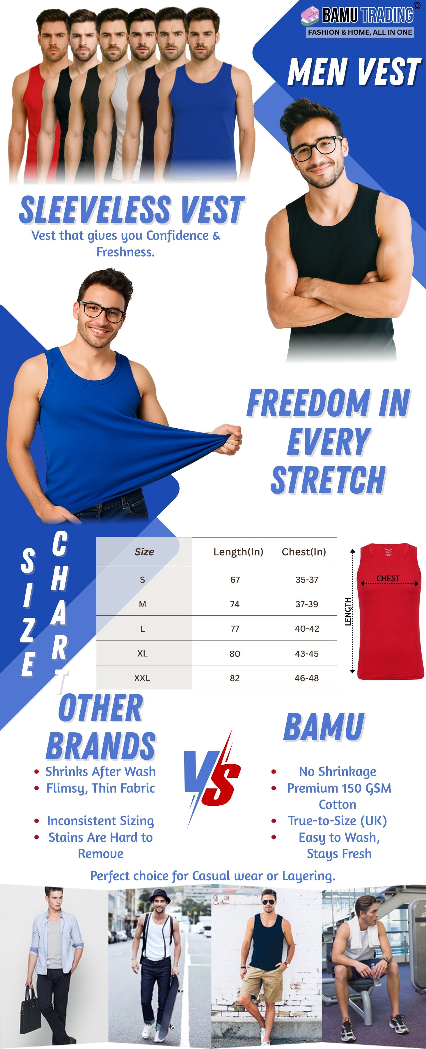 Men Vest 100% Cotton (6 Pack)